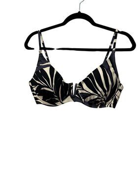 New Anne Cole Women's Size  38C/40B Black Gray & White Tropical Print Bikini Top